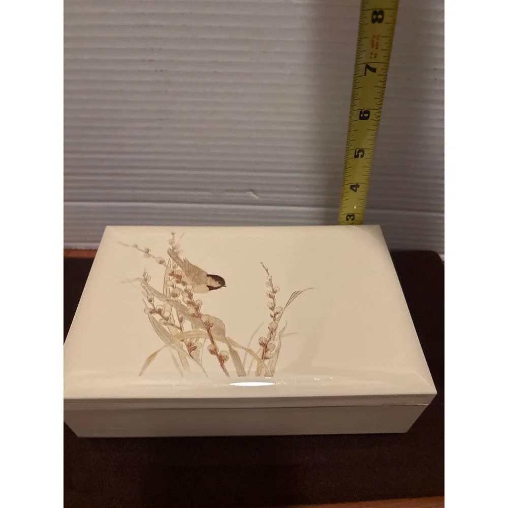 Vintage Otagiri Japan Lacquerware Music Jewelry Box Chickadee Bird Yesterday